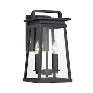 Isla Vista 14 in. Black Indoor/Outdoor Hardwired Wall Lantern Sconce with No Bulbs Included