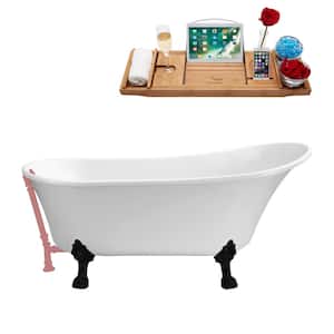 63 in. x 28.3 in. Acrylic Clawfoot Soaking Bathtub in Glossy White with Matte Black Claw Feet and Matte Pink Drain