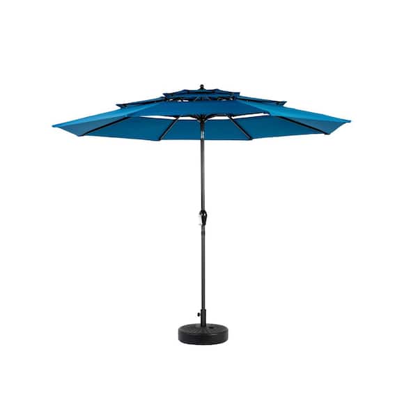 Lycvki 10 ft. Aluminium Market Auto-Tilt Patio Umbrella in Dark Blue