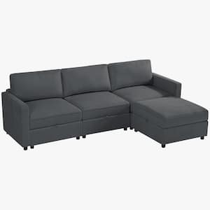 93.3 in. Rectangle Arm 4-Seat Fabric Storage Convertible Sectional Sofa set in Grey