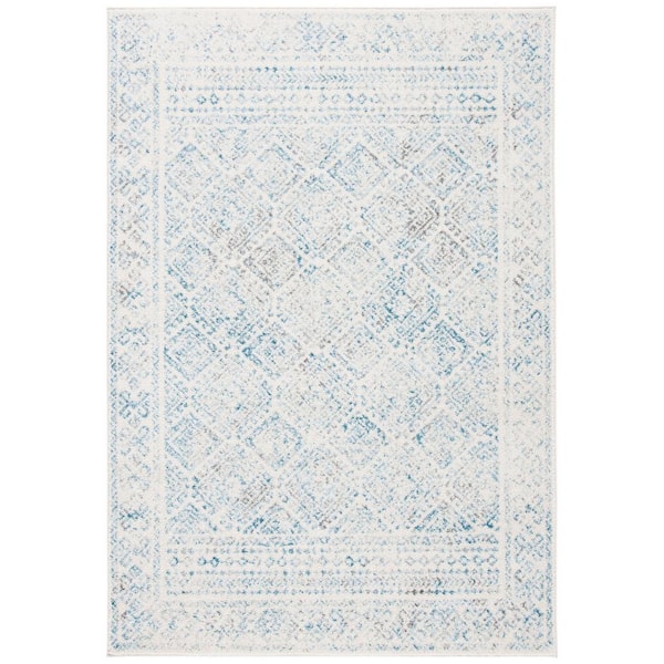 SAFAVIEH Tulum Ivory/Turquoise 4 ft. x 6 ft. Border Geometric Diamonds Area Rug