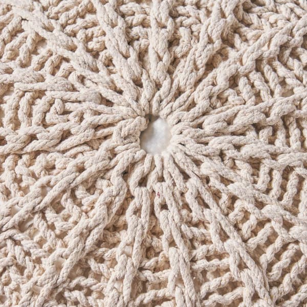 Noble House Corisande Beige Knitted Cotton Pouf 41655 - The Home Depot