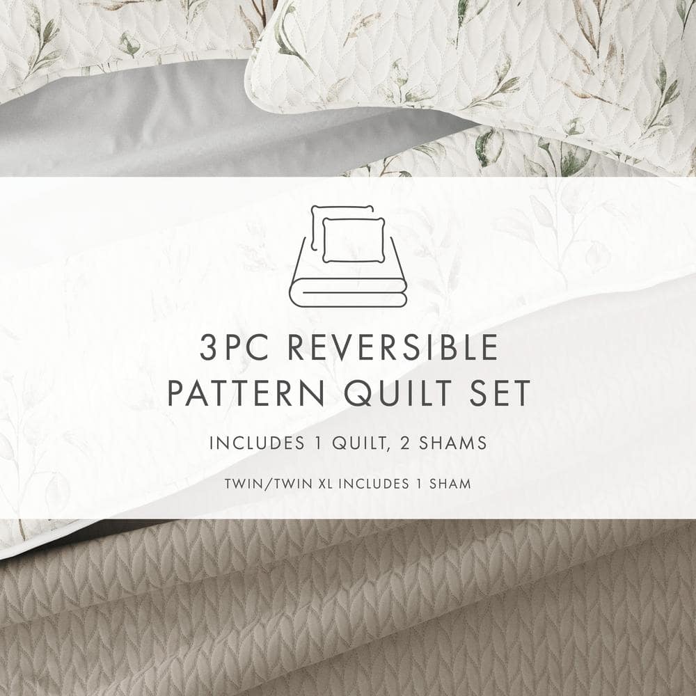 King Gray Reversible Microfiber Quilt Set with Trim
