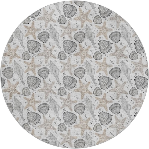Dream Shag Premium Machine Washable Abstract ADS183 Fog 8 ft. x 8 ft. Round Rug