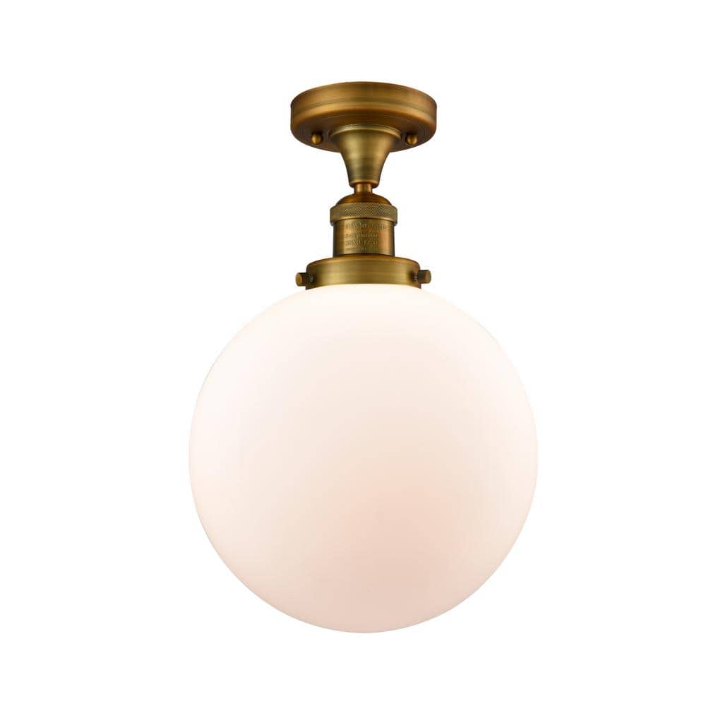Beacon 10 in. 1-Light Brushed Brass Semi-Flush Mount with Matte White Glass Shade price history on PriceWatchPro