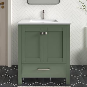 Anneliese 30 in. W x 21 in. D x 35 in. H Single Sink Freestanding Bath Vanity in Forest Green with White Quartz Top