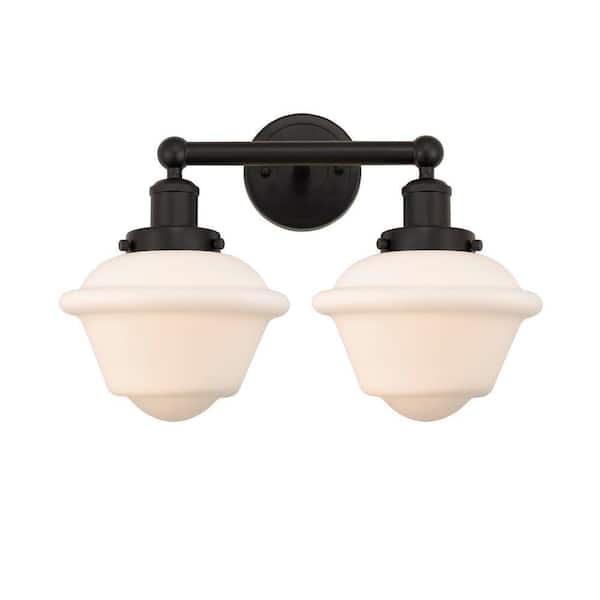Oxford 15.5 in. 2-Light Oil Rubbed Bronze Vanity Light with Glass Shade