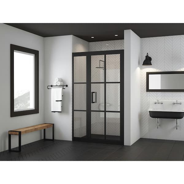 Gridscape GS2 3-Panel Corner Shower Door in Black with Clear Glass