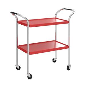COSCO Stylaire 2 Tier Serving Cart, Red and Silver