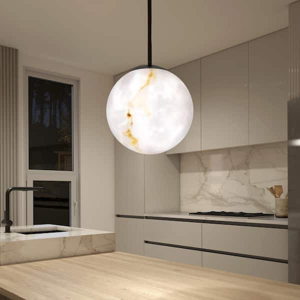 Selena 17-Watt 1-Light Black and Marble with 3CCT Integrated LED Pendant Light - Contemporary Pendant Light Fixture