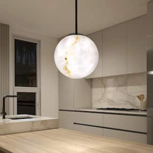 Selena 17-Watt 1-Light Black and Marble with 3CCT Integrated LED Pendant Light