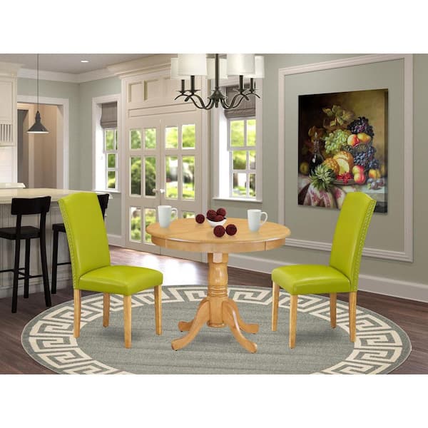 3-Piece Round Natural Oak Finish Solid Wood Top Dining Table with 2 Parson Chairs with Lattice Back