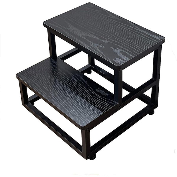 1 ft. Reach Multi-Purpose Heavy Duty Step Stool for Adults and Kids, Sturdy Metal and Wood Frame, Up to 500 lbs. Black