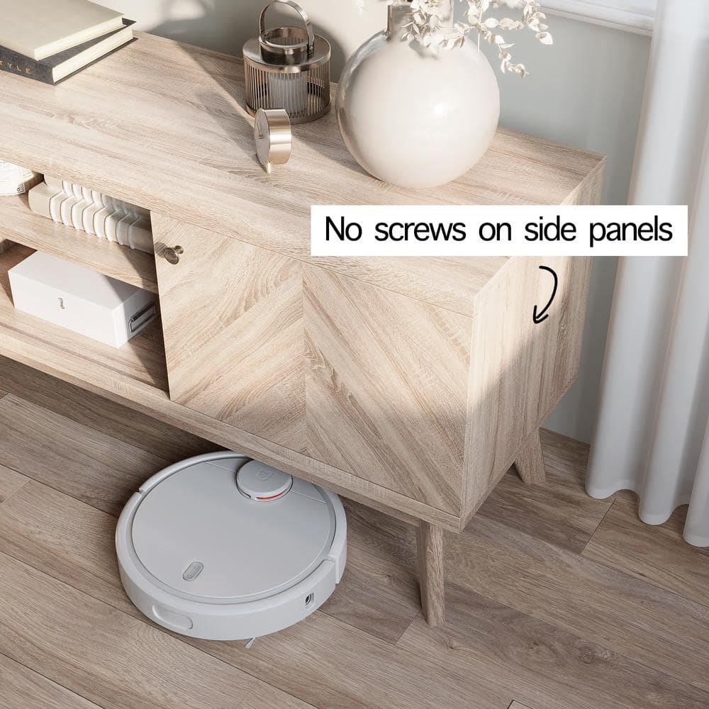 Beige 58" Herringbone MDF TV Stand with Wooden Legs