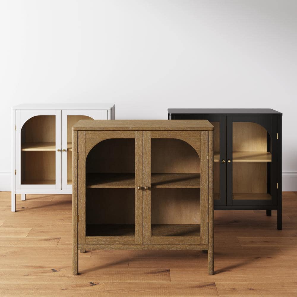 Mason Light Brown Wood Console Cabinet with Glass Doors