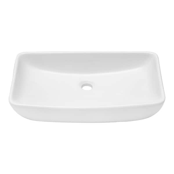 WELLFOR 24 in. L x 15 in. W x 5 in. H Ceramic Rectangular Bathroom Vessel Sink in White