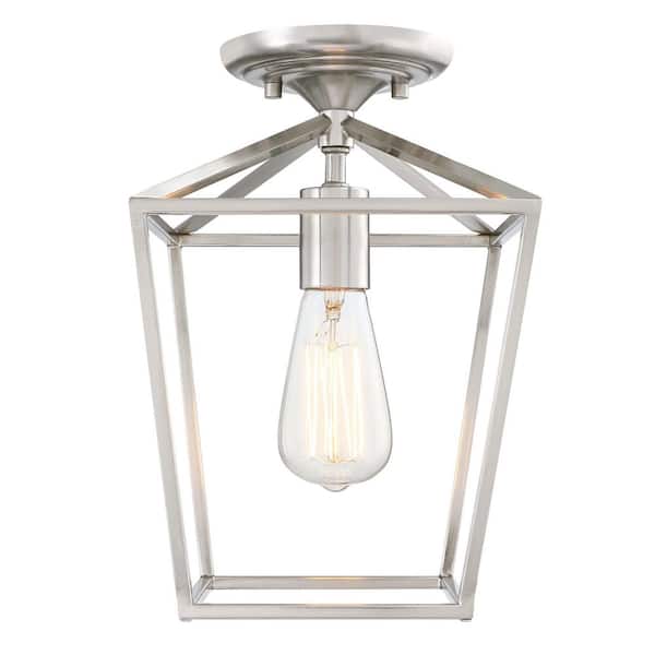 Avex 8 in. 1-Light Brushed Nickel Modern Vintage Semi-Flush Mount with Steel Cage Shade and No Bulbs Included