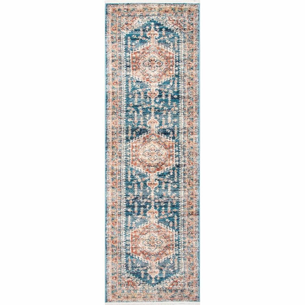 StyleWell Harley Barbed Mast Medallion Blue 2 ft. x 8 ft. Runner Rug ...