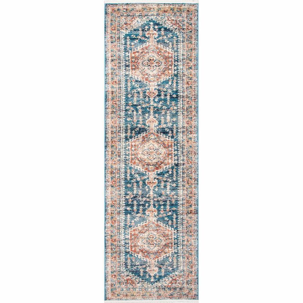 Harley Blue Medallion Synthetic Easy Care Runner Rug