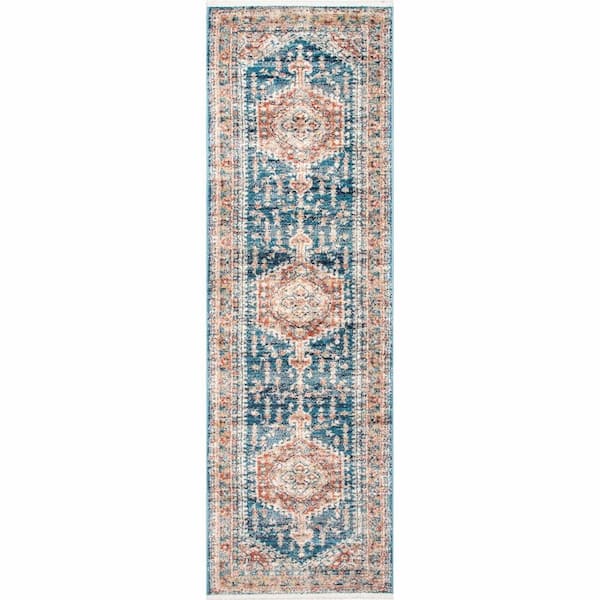 StyleWell Harley Barbed Mast Medallion Blue 2 ft. x 6 ft. Runner Rug