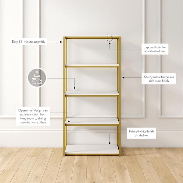 Metal 5 Shelf Modern Etagere Bookcase, How To Make A Metal And Wood Bookcase