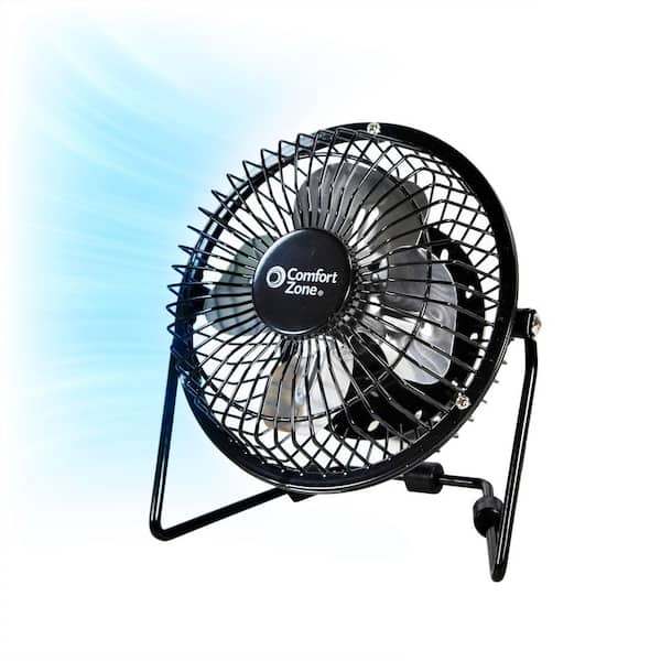 4 in. Black Single Speed Dual-Powered Desk Fan