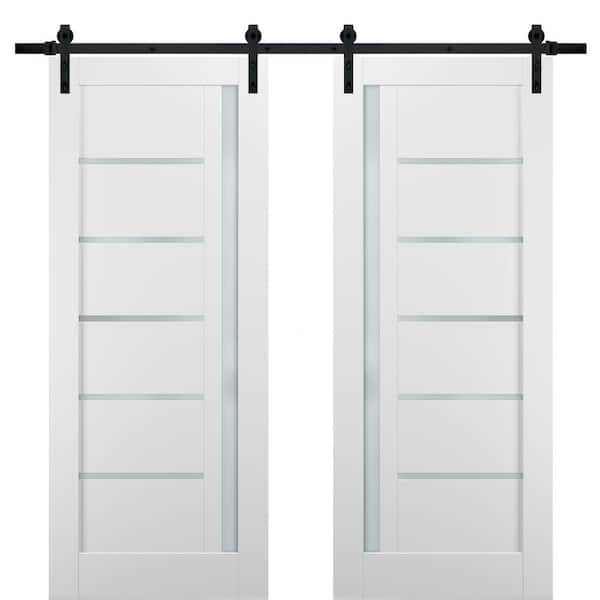 Sartodoors 36 in. x 96 in. Lite Frosted Glass White Finished Pine MDF Sliding Barn Door with Hardware Kit
