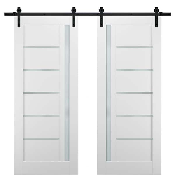 Slab Barn Door Panel Frosted Glass 3 Lites 30 x 80 inches | Lucia 4070  White Silk | Sturdy Finished Doors | Pocket Closet Sliding