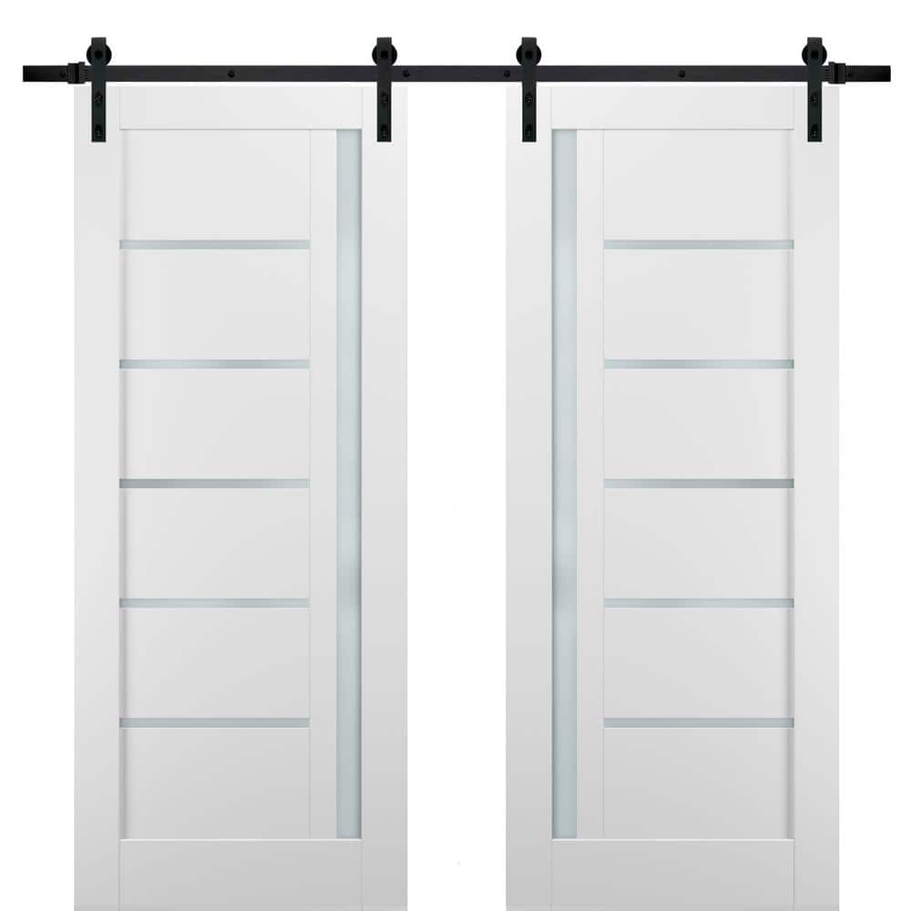 Assemble Required 60 in. x 80 in. Lite Frosted Glass White Finished Pine MDF Sliding Barn Door with Hardware Kit price history on PriceWatchPro
