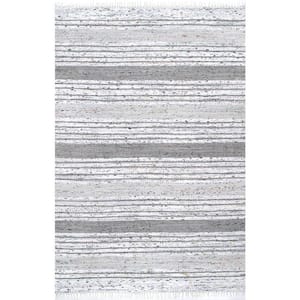 Seraphina Mottled Stipe Tassel Gray Doormat 3 ft. x 5 ft. Cotton Indoor Area Rug
