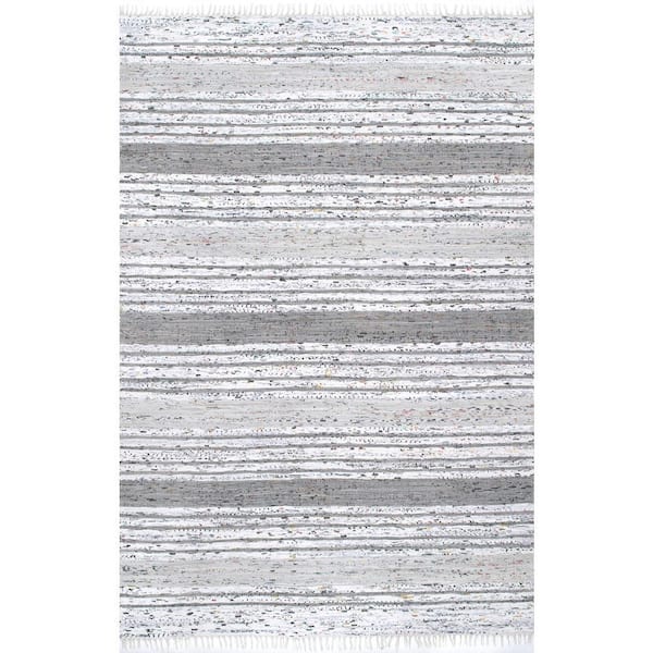 nuLOOM Seraphina Mottled Stipe Tassel Gray 6 ft. x 9 ft. Cotton Indoor Area Rug
