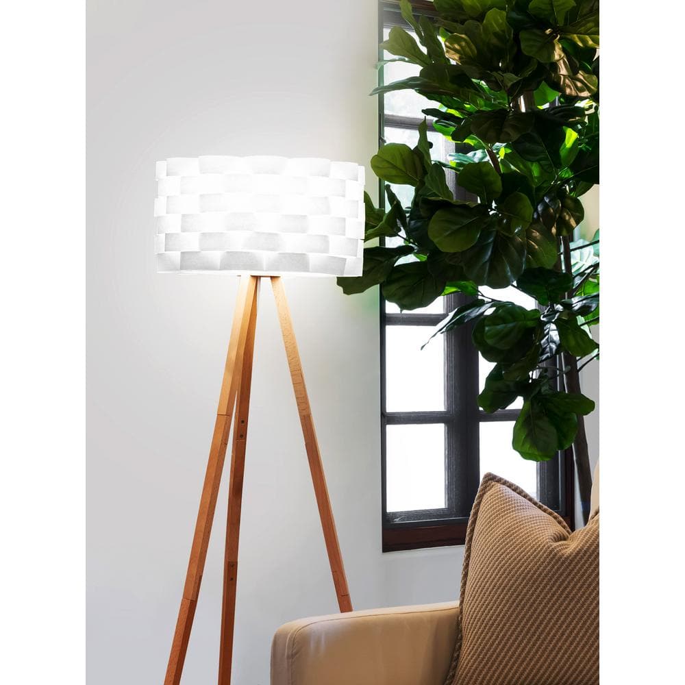 Alexa-Enabled White Wood Tripod LED Floor Lamp for Kids' Nursery