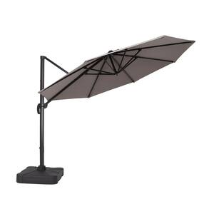 11 ft. Round Aluminum 360-Degree Rotation Cantilever Offset Outdoor Patio Umbrella with a Base in Gray
