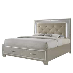 Glamour Champagne Queen Storage Bed