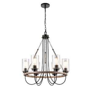 Paladin 6-Light Matte Black Chandelier with Seedy Glass Shade