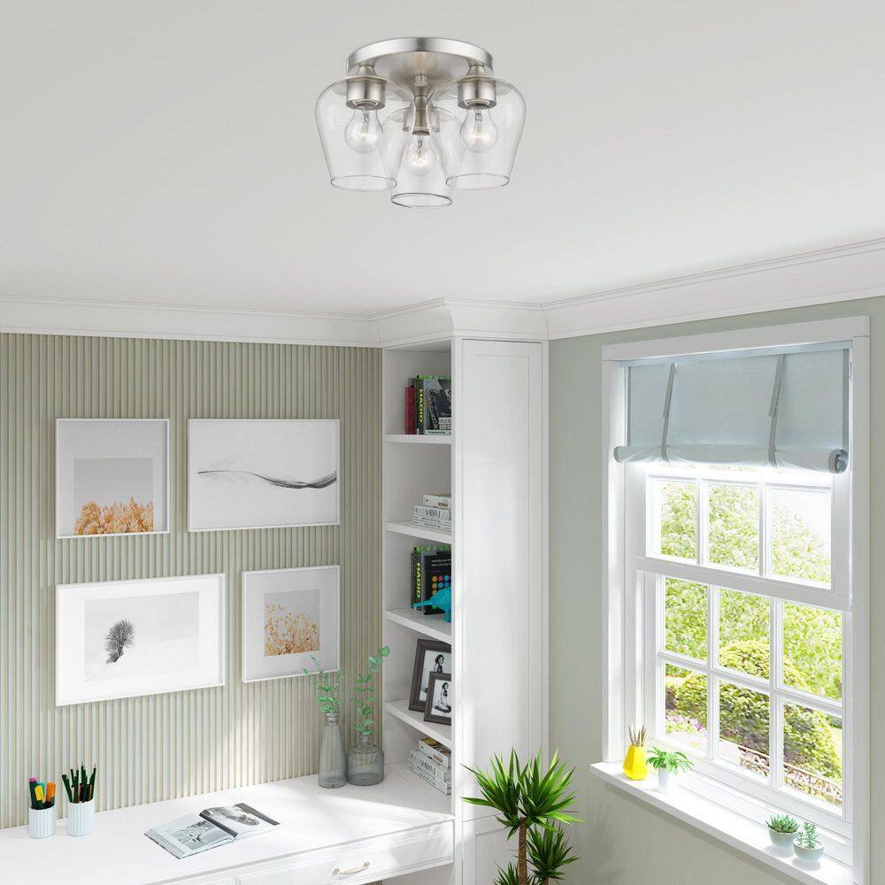 Elegant Brushed Nickel 3-Light Flush Mount with Clear Glass Shade