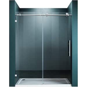 56 in. - 60 in. W x 74 in. H Sliding Framed Shower Door in Brushed Nickel with Clear Glass
