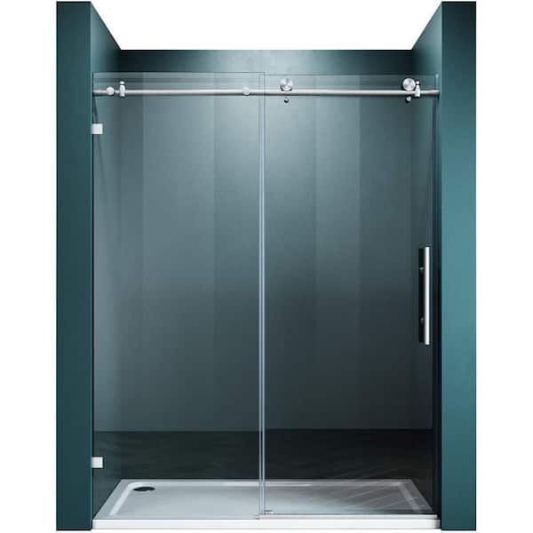 TOOLKISS 56 in. - 60 in. W x 74 in. H Sliding Framed Shower Door in Brushed Nickel with Clear Glass