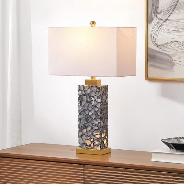 Elizabeth 27.5 in. Rectangular Alabaster Terrazzo LED Table Lamp, Black/Gold Painting
