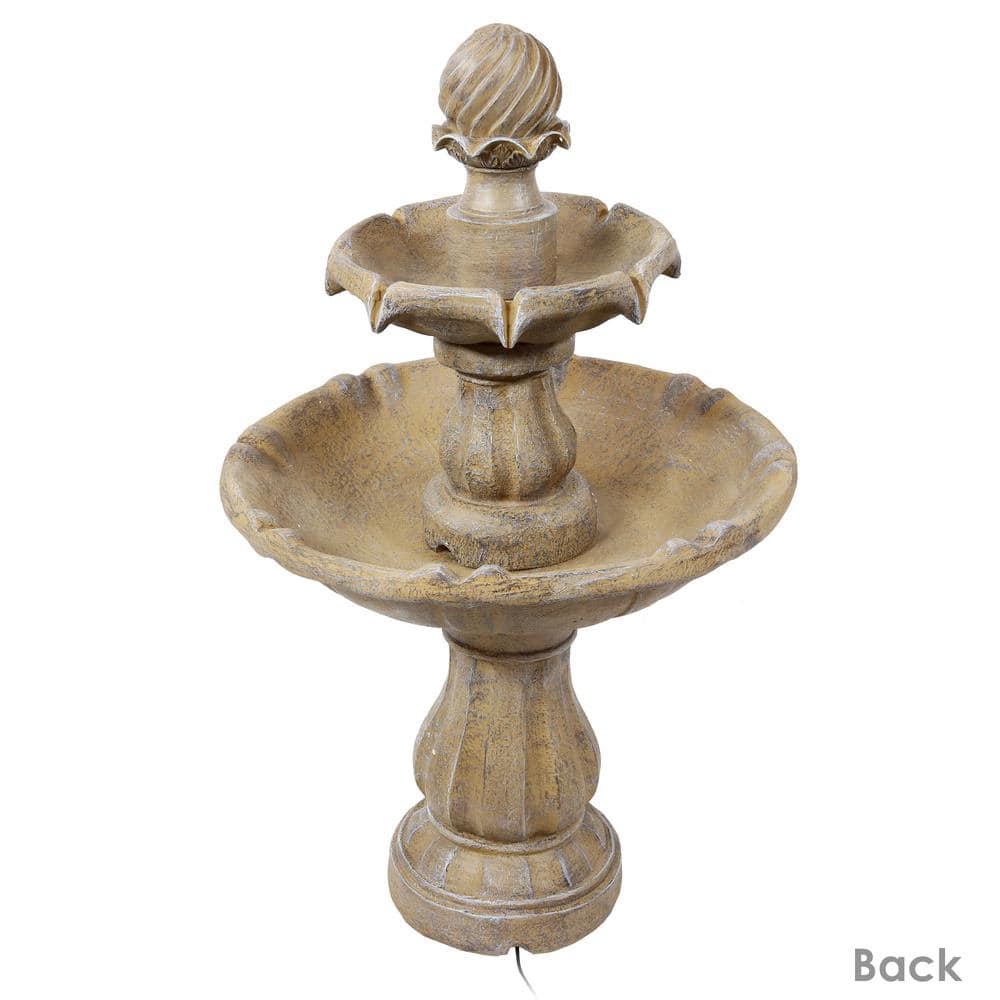Earth Finish Solar Powered 2-Tier Resin Garden Fountain