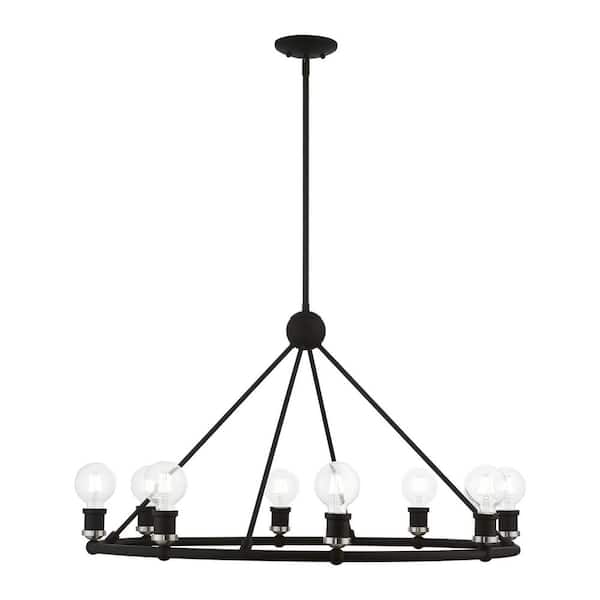 Livex Lighting Lansdale 8-Light Black Wagon Wheel Chandelier with Brushed Nickel Accents