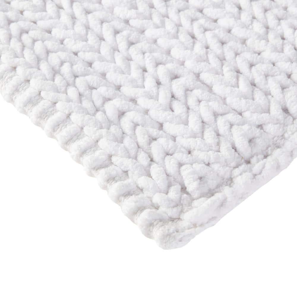 White Cotton Chenille Ribbed Non-Slip Bath Rug