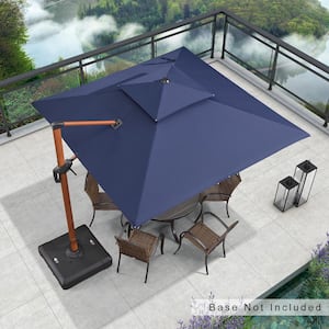 9 ft. Square All-aluminum 360-Degree Rotation Wood pattern Cantilever Offset Outdoor Patio Umbrella in Navy Blue