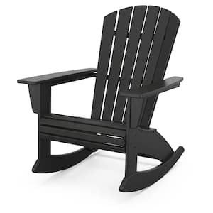 Nautical Curveback Black HDPE Plastic Adirondack Outdoor Rocking Chair