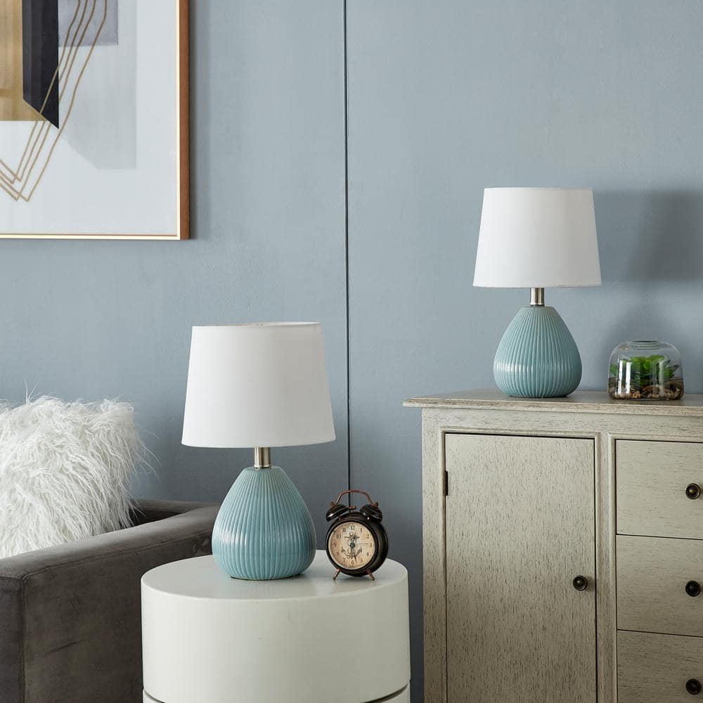 Sacramento 14.5 in. Blue Coastal Ceramic Bedroom Living Room Bedside Desk Nightstand Small Table Lamps Set of 2 price history on PriceWatchPro