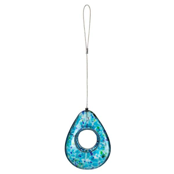 6.75 in. H Glass Water Drop Hanging Blue Dots Birdfeeder