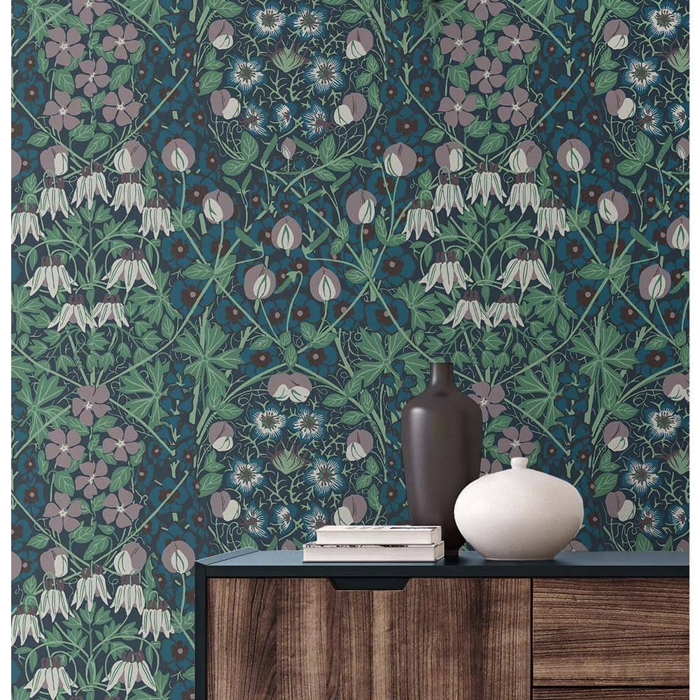 Deep Ocean and Purple Haze Floral Vinyl Peel and Stick Wallpaper