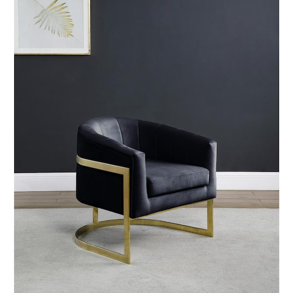 Hailey Black Velvet Arm Chair with Gold Base
