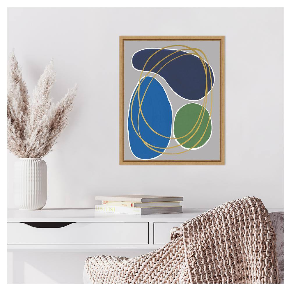 Modern Sense II Blue Green Abstract Canvas Wall Art with Maple Frame
