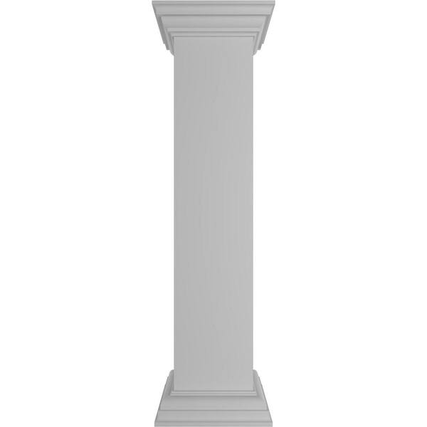 Ekena Millwork Plain 40 in. x 8 in. White Box Newel Post with Peaked Capital and Base Trim (Installation Kit Included)